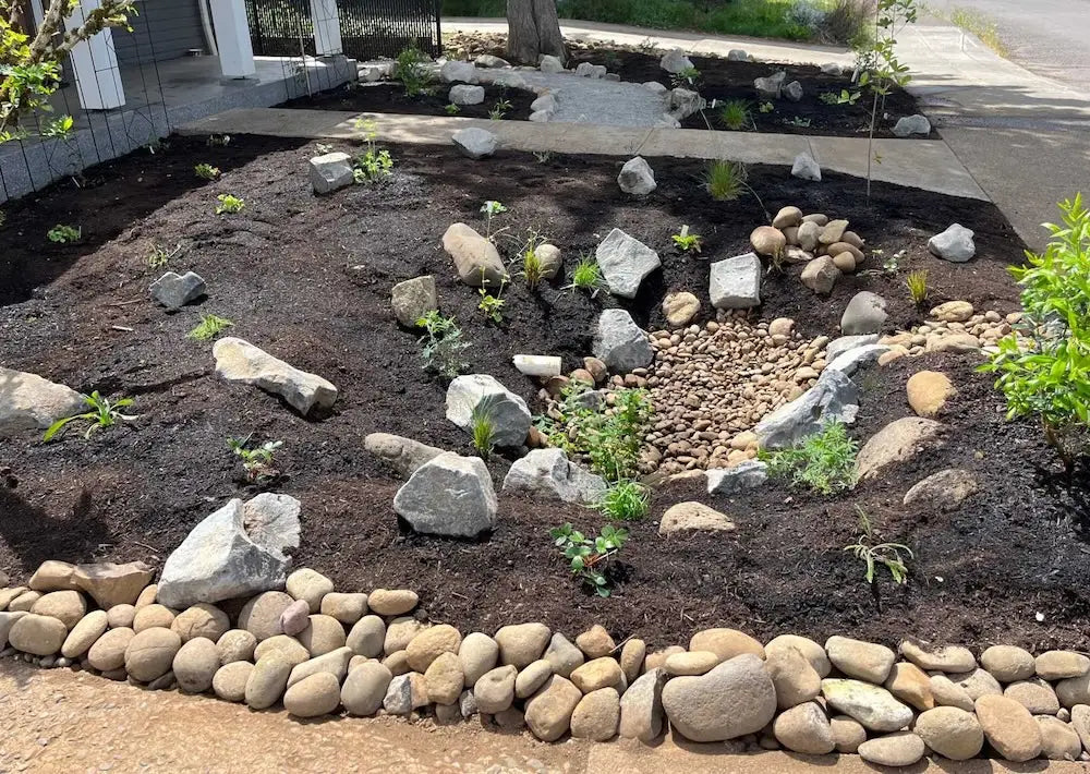 garden rocks rain
