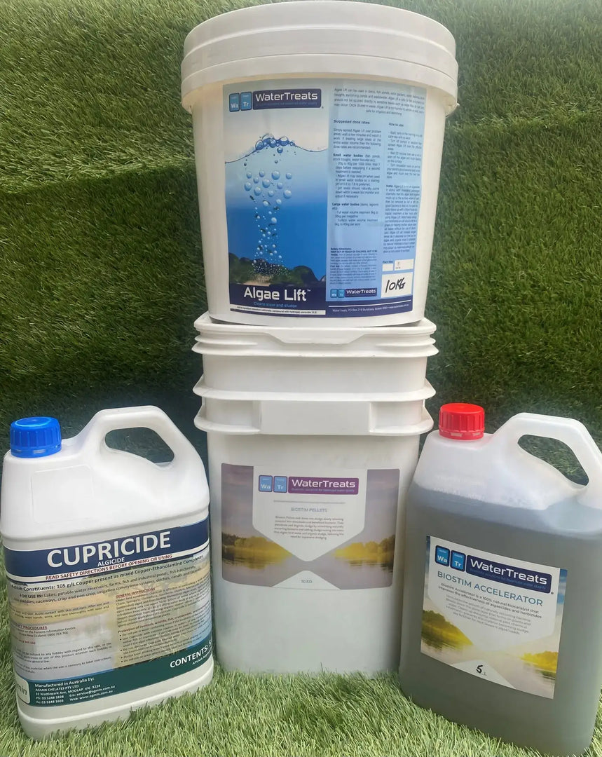 Full Algae Attack Arsenal (Small)—10kg Algae Lift, 10kg Biostim Tablets, 5L Biostim Accelerator, 5L Cupricide Algaecide